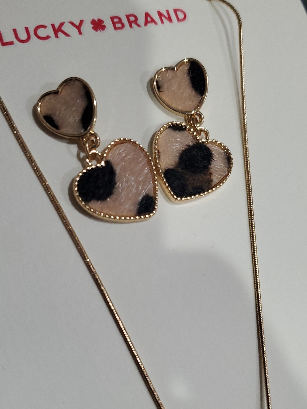 Lucky Brand heart shaped calf hair dangle earring & fringe pendant necklace set - Picture 6 of 8